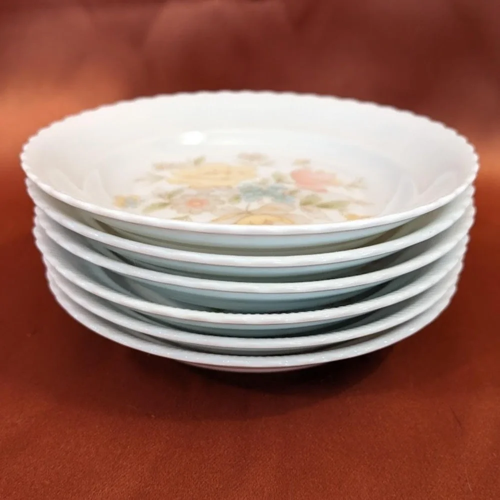 Vintage Ichiyama Toen Japan Floral Porcelain Dessert Plates Set of 6 Ribbed Edge - Picture 3 of 9